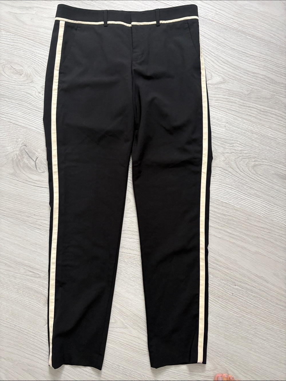 Vince Black Wool Blend Chinos with Cream Side Stripes